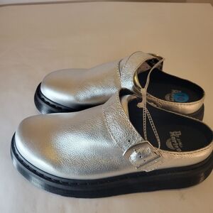 Dr. Martens Mules Silver Slip-On Shoes Laketen Slingback Womens Size 11 Metallic